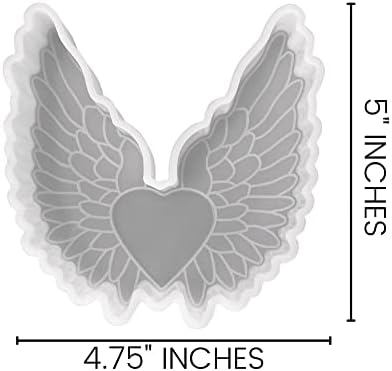 לב עם כנפי מלאך עובש סיליקון טריים | גודל 4.75 רחב x 5 ארוך x 1 עמוק